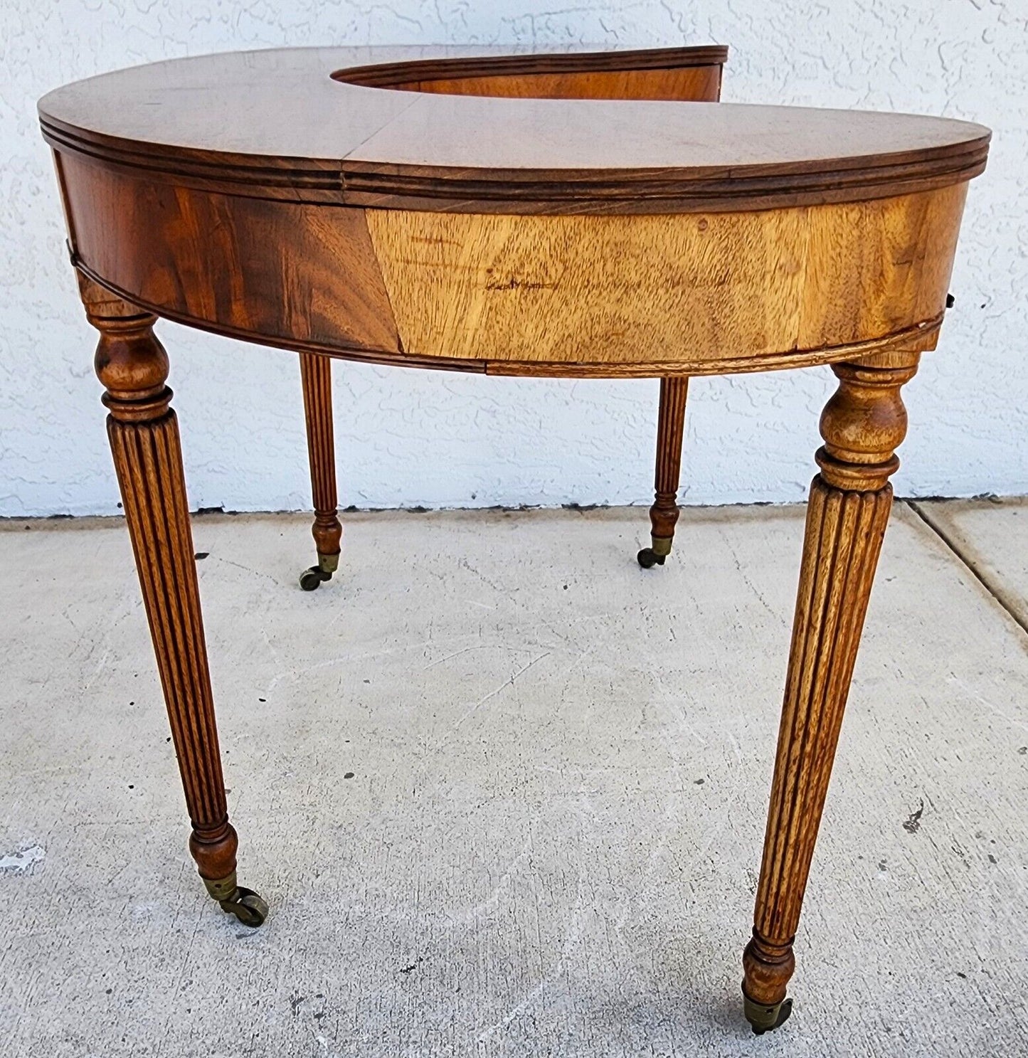 Wood Console Table Desk Mid Century Kidney Horseshoe Shape
