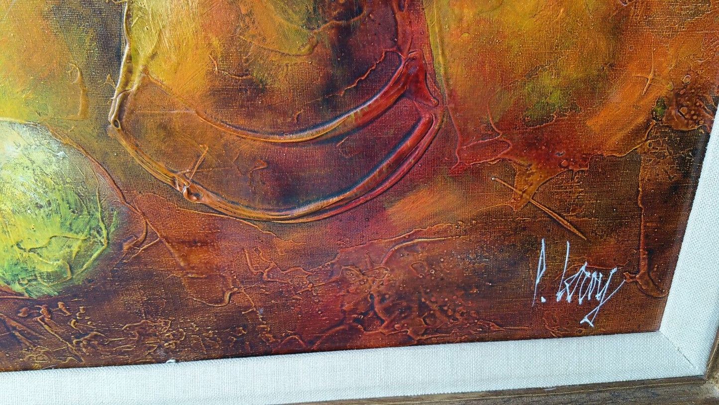 Vtg Signed P Leroy Still Life Impasto Impressionist Flowers Oil Painting Canvas