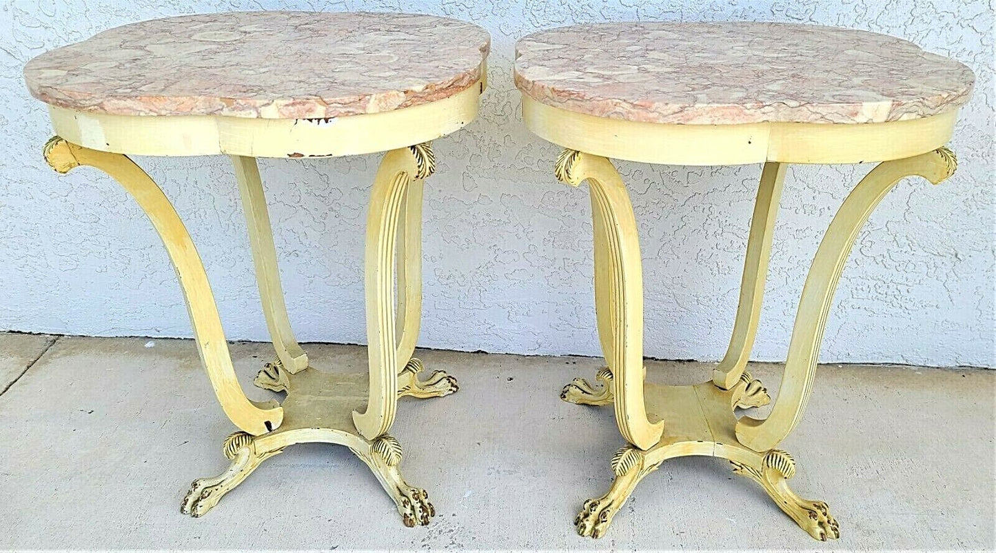 Tall Antique Louis XV Style Claw Footed Marble Side Tables Nightstands - A Pair