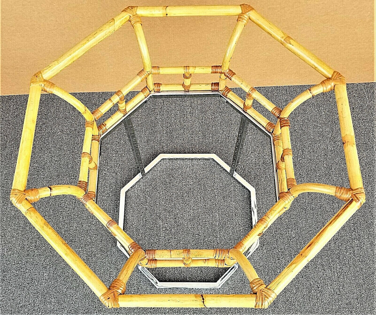 Vintage MCM Milo Baughman Style Chrome Bamboo Rattan Glass Dining Gaming Table