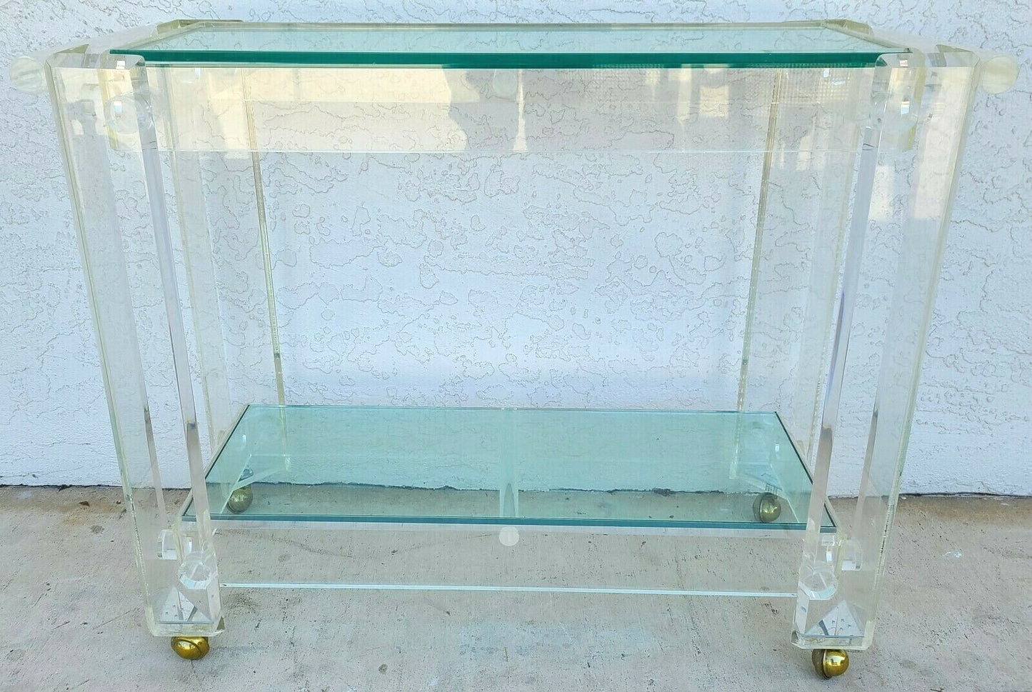 Vintage 1970s Lucite & Glass Rolling Bar Serving Cart
