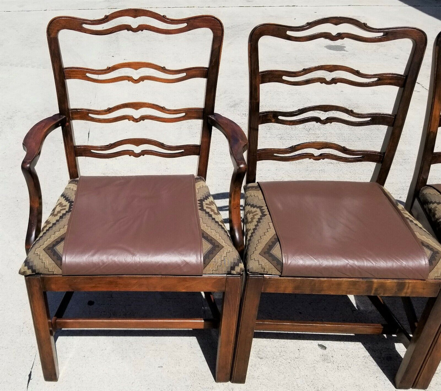 Vintage English Chippendale Style Mahogany Ribbon Back Dining Chairs - Set of 6