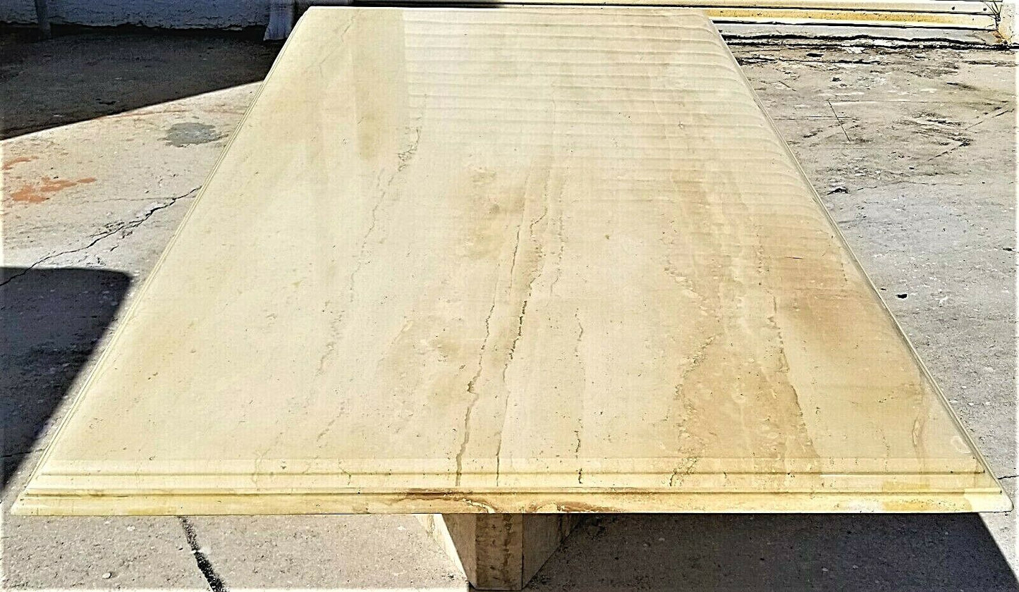 MCM ELLO Style Vintage Polished Italian Travertine Marble Dining Table 80" x 39"