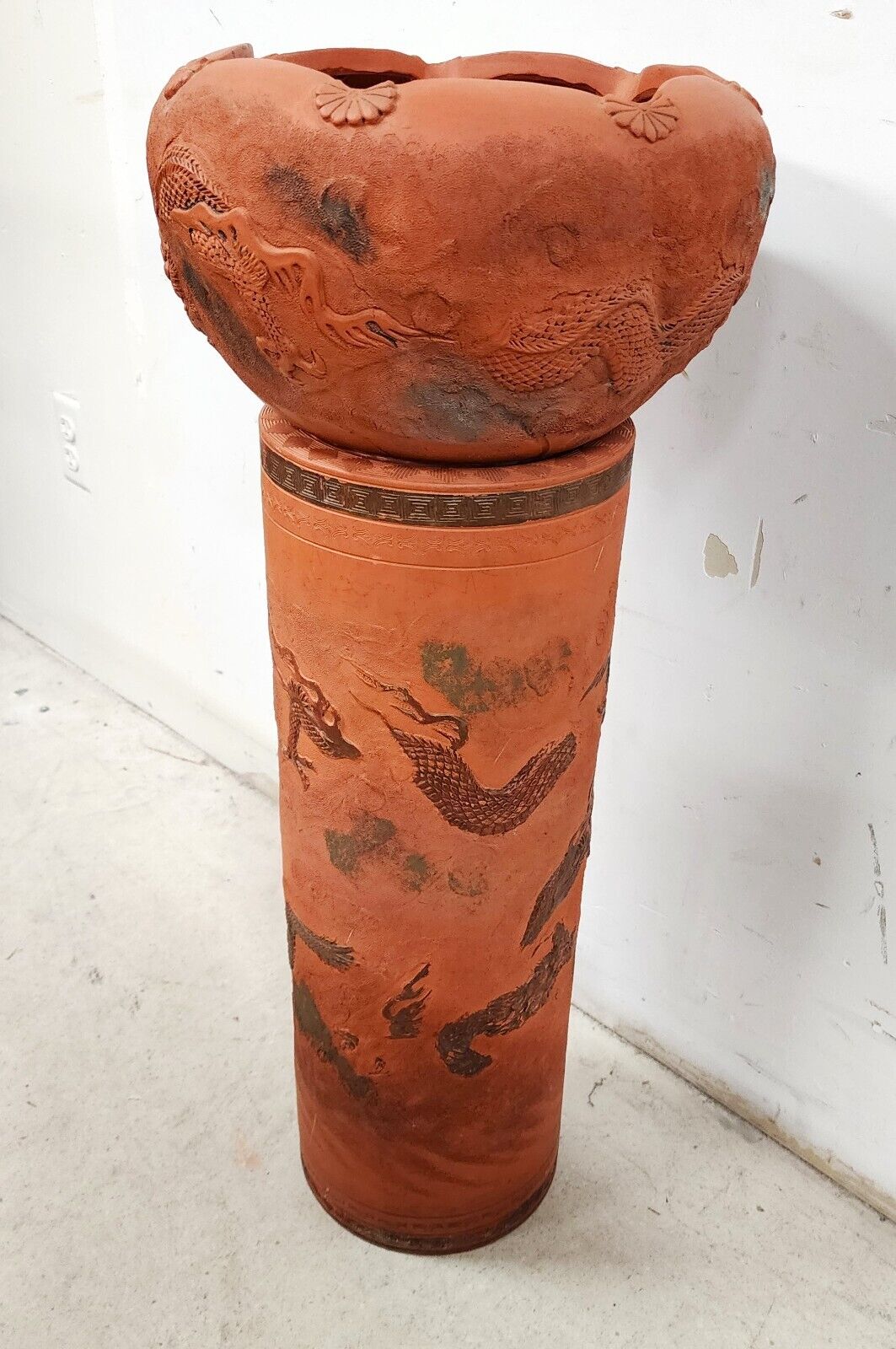 Japanese Tokoname Meiji Redware Pottery Plant Stand