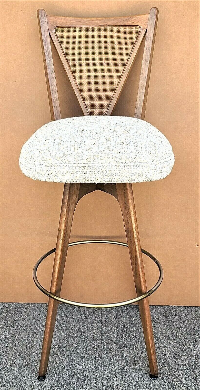 Vintage Mid Century Danish Modern Caned Back 360 Swivel Barstool