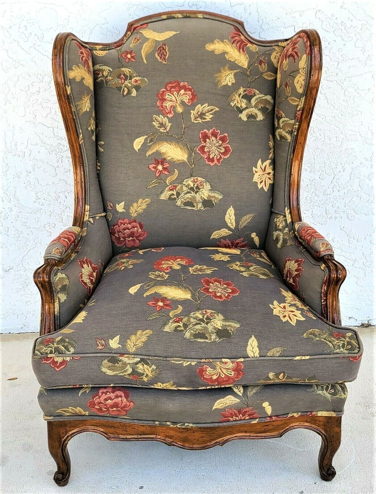 Fantastic Vintage Upholstered Floral Chippendale Wingback Down Cushion Armchair