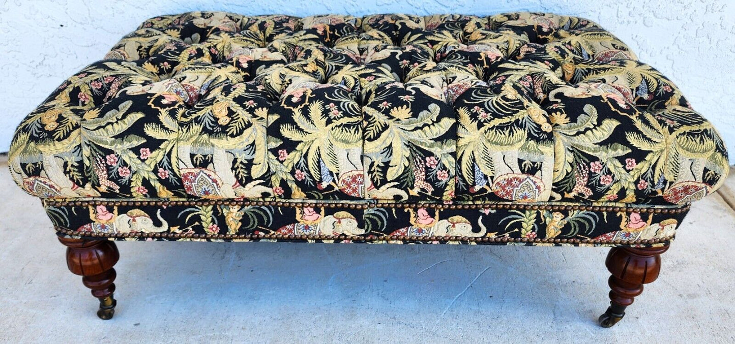 Oversized Ottoman Table Tufted Rolling Elephants Monkeys