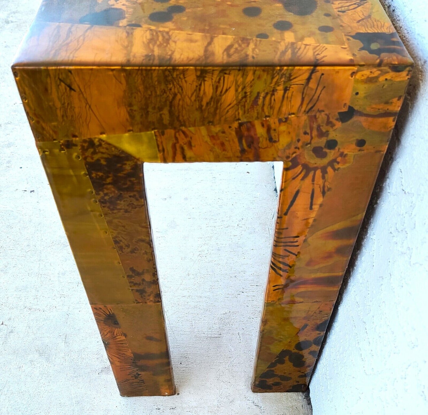 1970s Brutalist Copper Patchwork Console Table - Style of Paul Evans