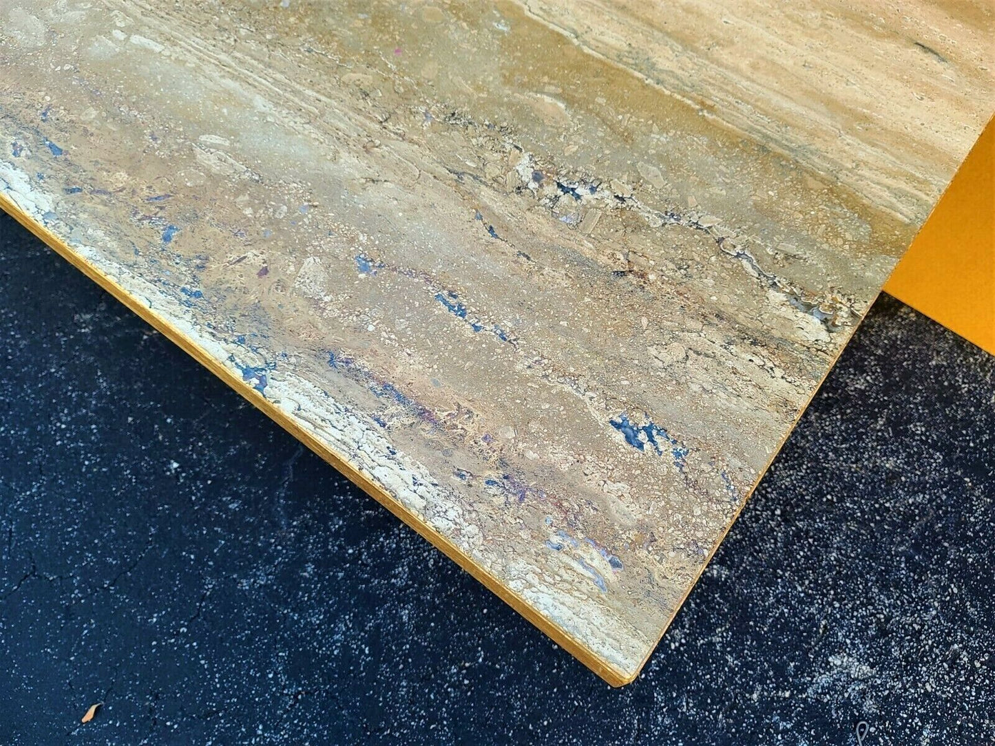 1970's Italian Walnut Travertine Highly Polished Marble Dining Table