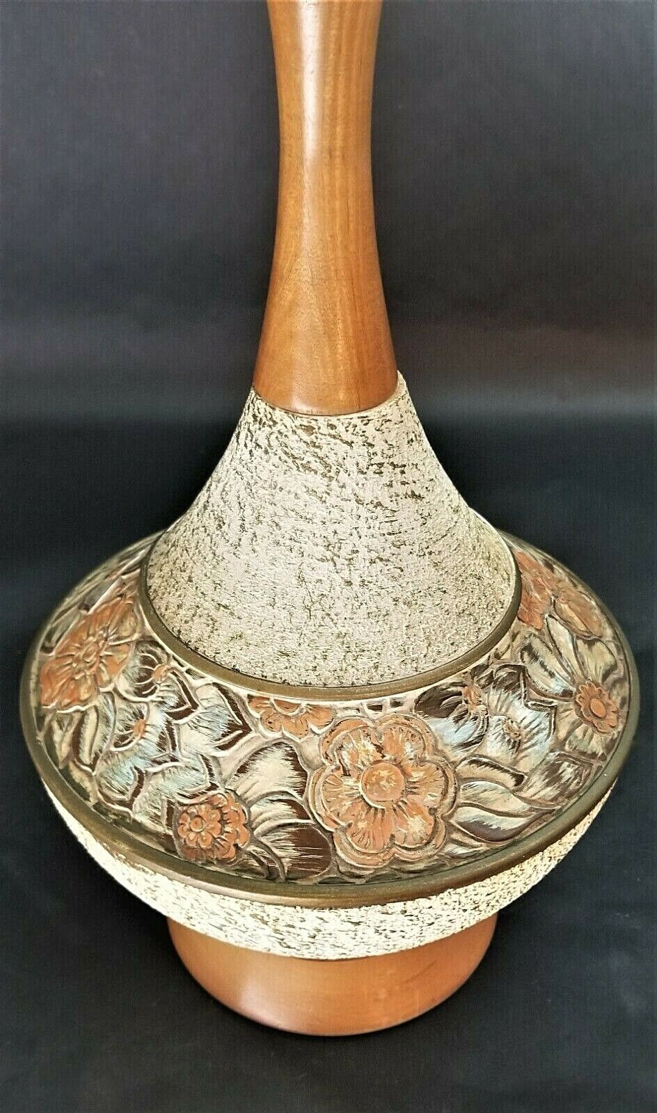 MCM 1960's " I Dream Of Genie " Table Lamp With Floral Design Danish Modern