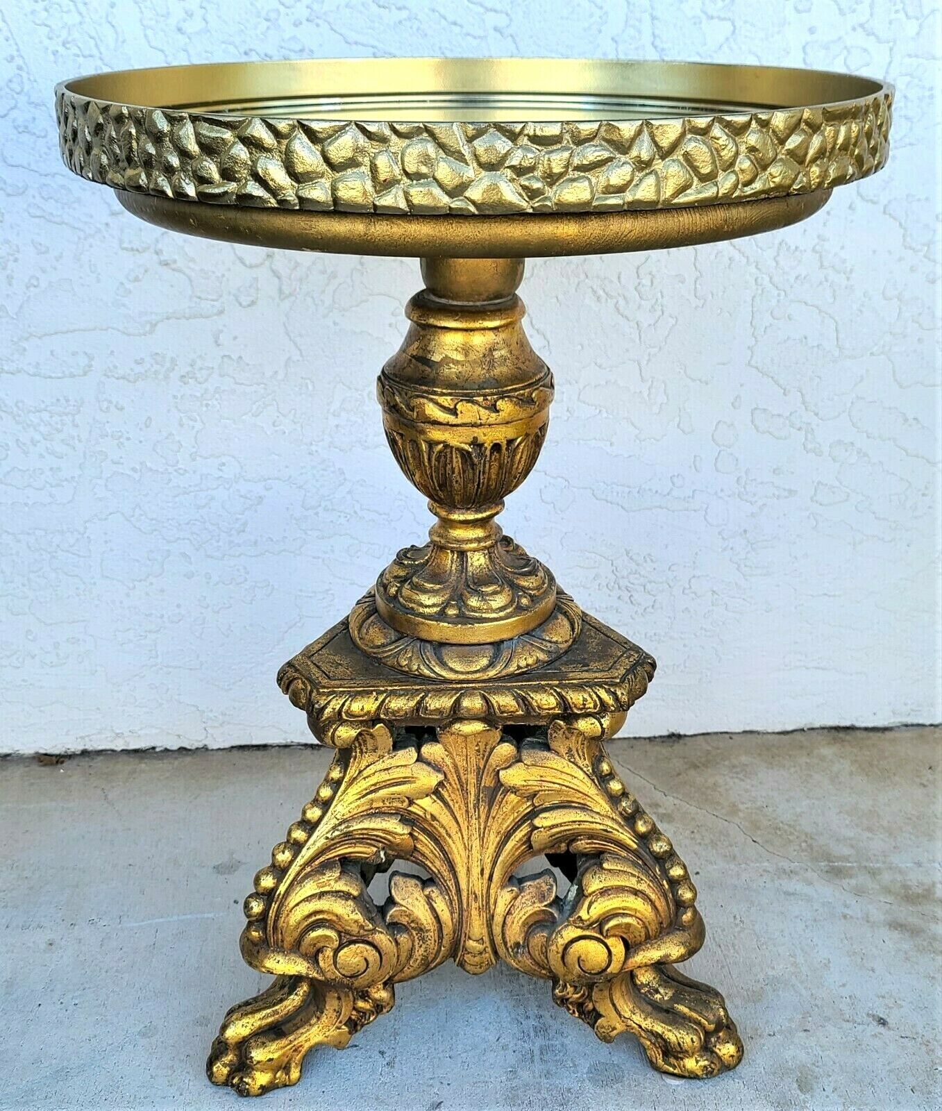 Antique Louis XV Brass Wrapped Gilt Side Accent Table With Serving Tray