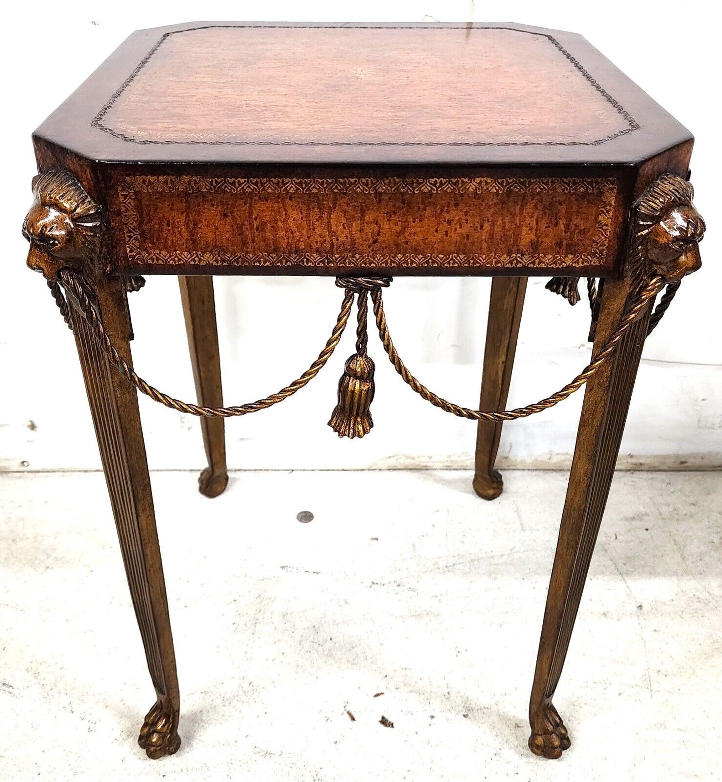 Maitland Smith Style Bronze Lions Rope & Tassel Side Drink Table