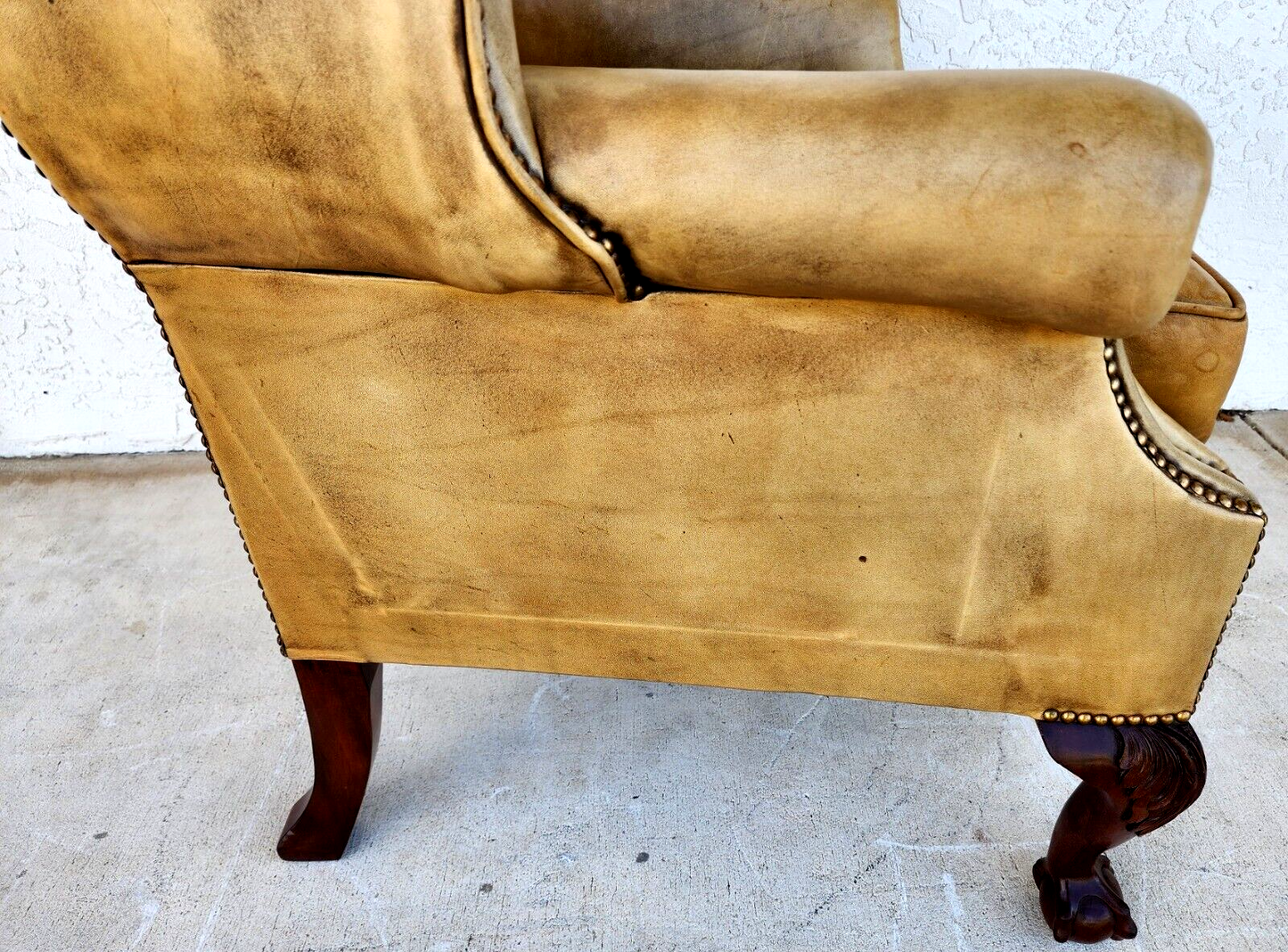 English Leather Armchair Wingback Chesterfield Antique