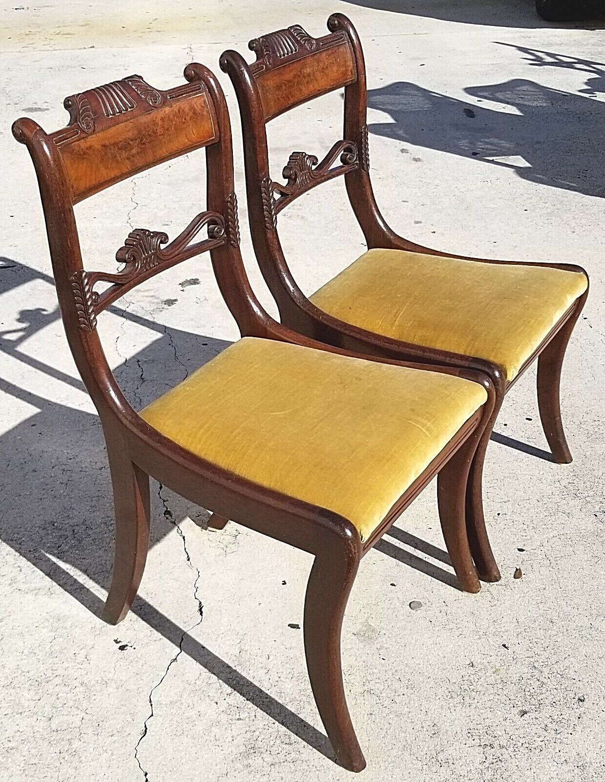 (1) ONLY William IV ca 1830 Hand Carved Mahogany Chairs Burl Bar Back Brass Inlay