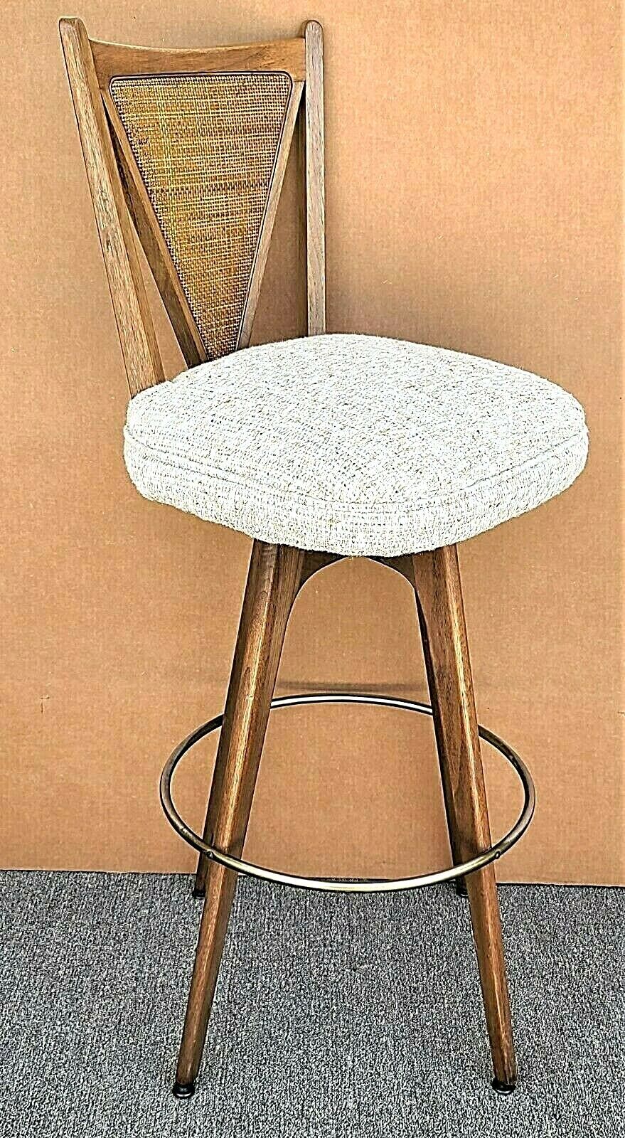 Vintage Mid Century Danish Modern Caned Back 360 Swivel Barstool