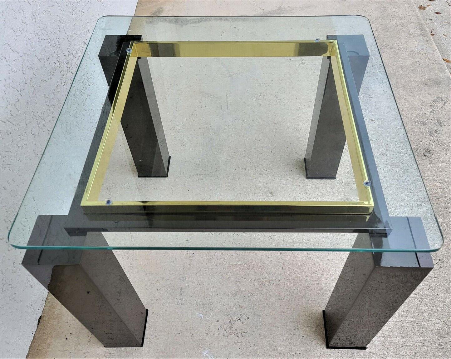 MCM Milo Baughman Style Italian Black Chrome Brass Glass Coffee Side End Table