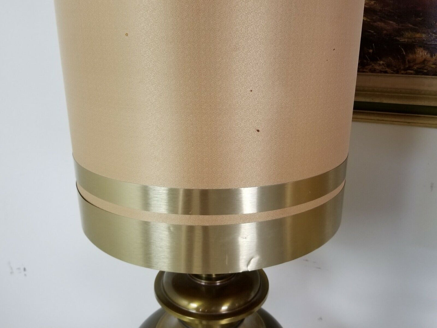 Huge 61" Vintage MCM Floor Lamp w Brass Wrapped Shade Mid Century Modern