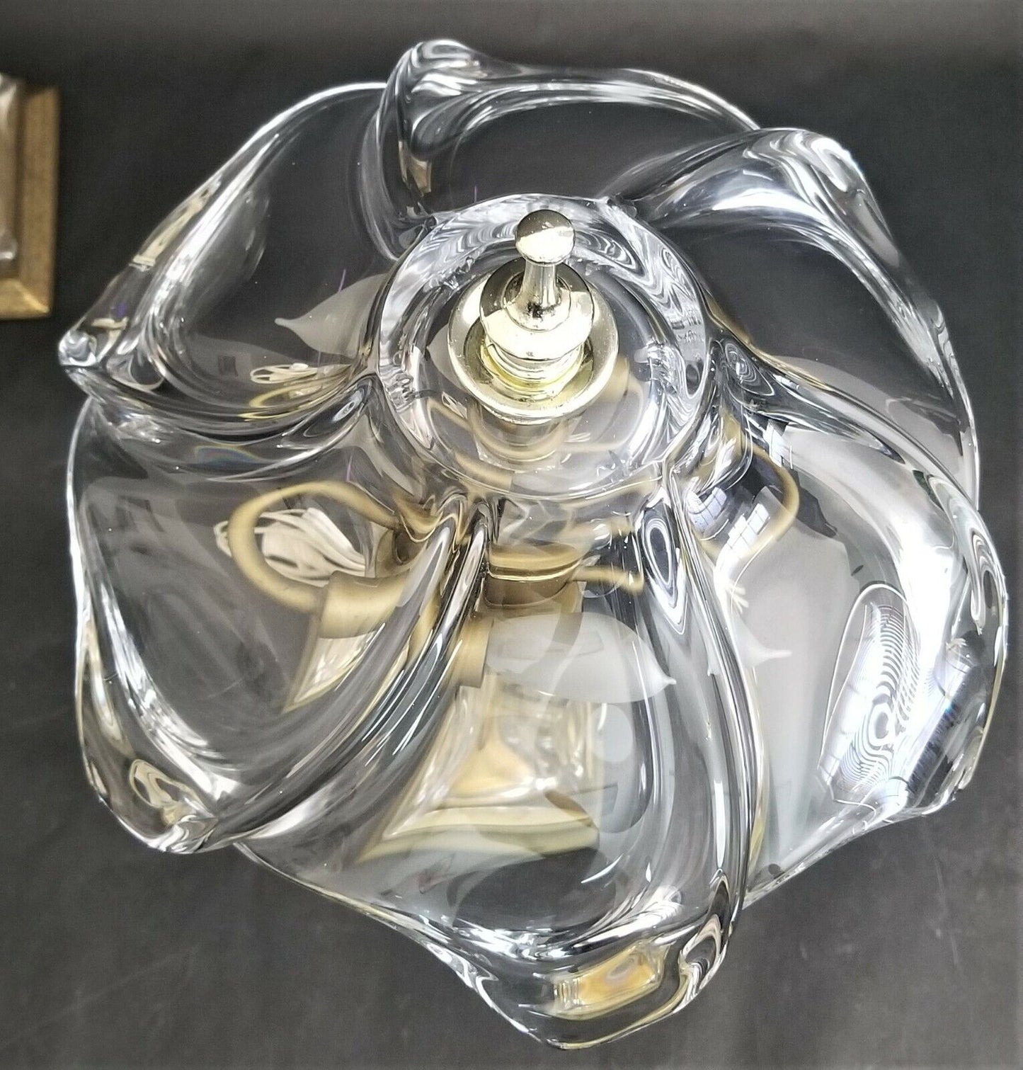 1970's COFRAC ART VERRIER Hand Blown Heavy Crystal and Brass Petite Table Lamp