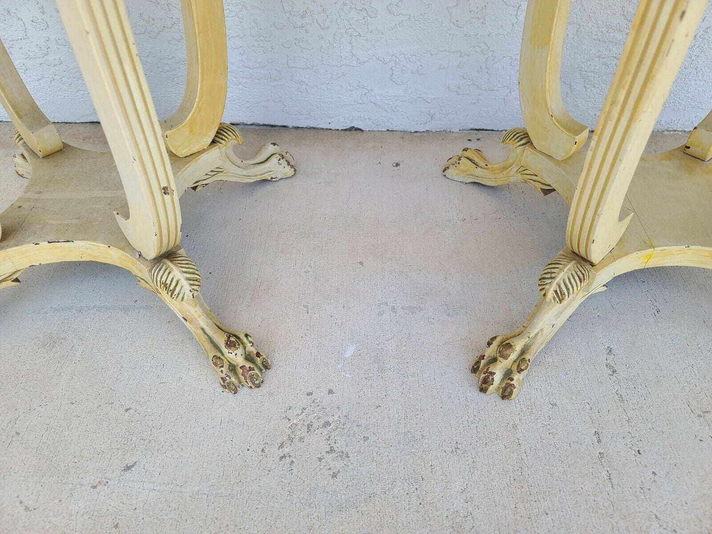 Tall Antique Louis XV Style Claw Footed Marble Side Tables Nightstands - A Pair
