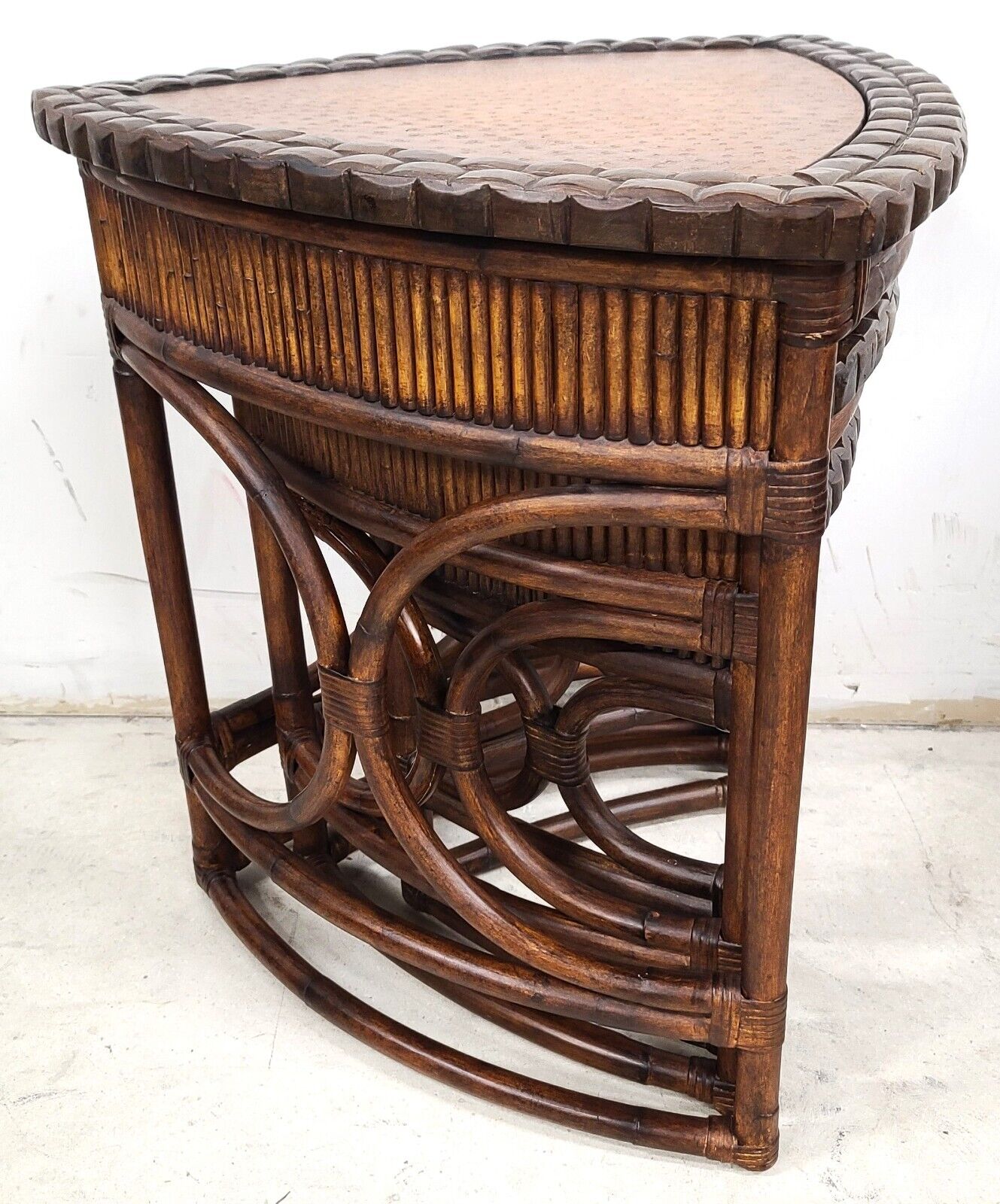 (3) Vintage Bamboo Rattan Coconut Shell Ostrich Nesting Tables