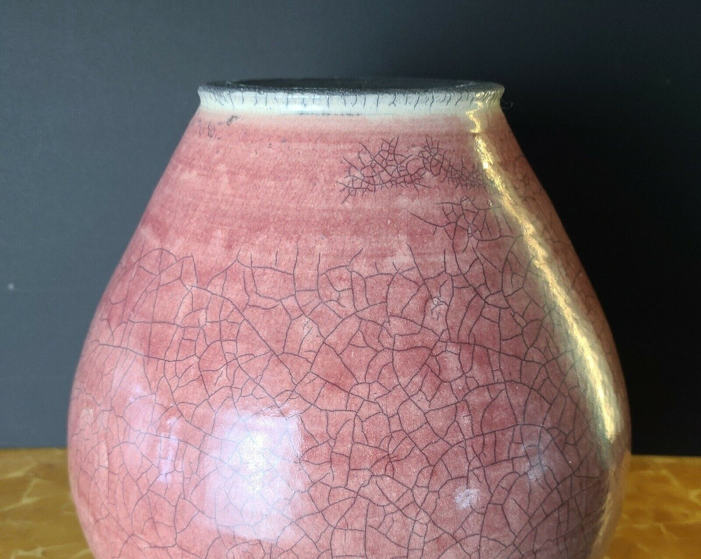 Large Signed Native American Style 2 Tone Crackle Glaze Raku Pottery Vase