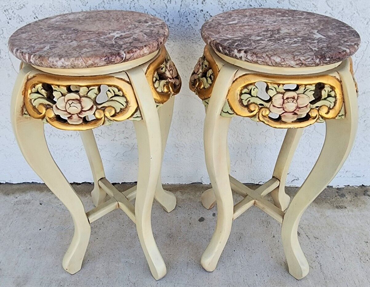 French Side Tables Gold Leaf Gilt Marble Tops