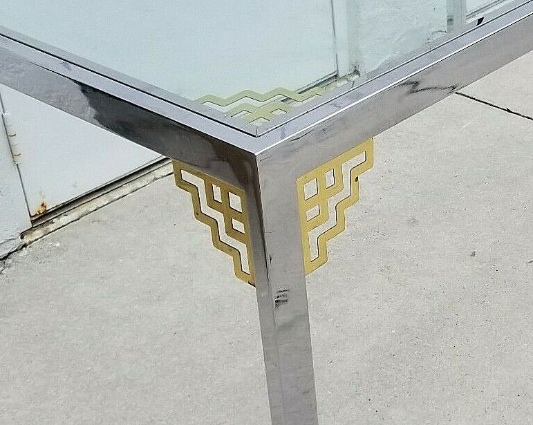 MCM 1970's MASTERCRAFT Style Hollywood Regency Chrome and Glass Dining Table 60"