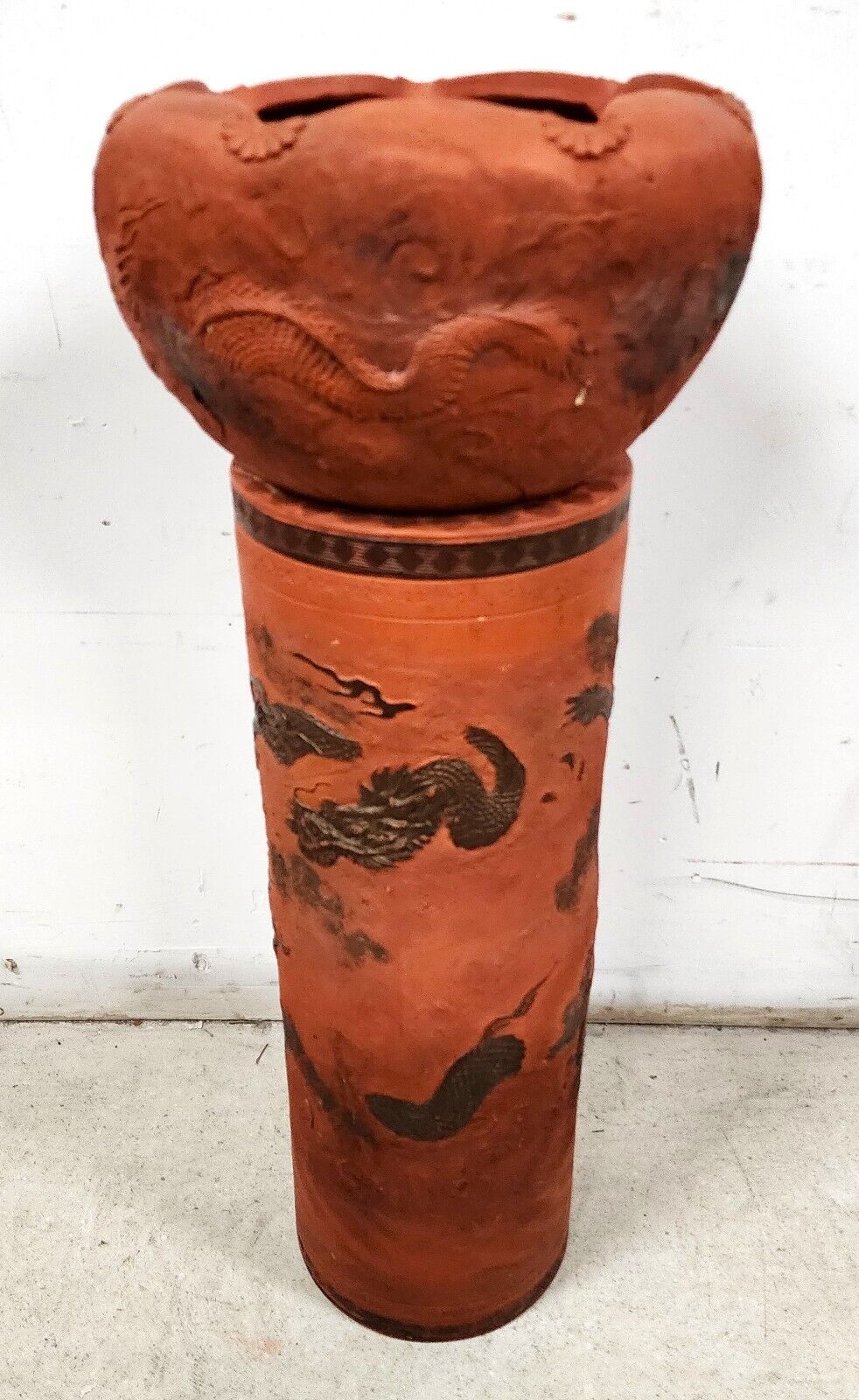 Japanese Tokoname Meiji Redware Pottery Plant Stand