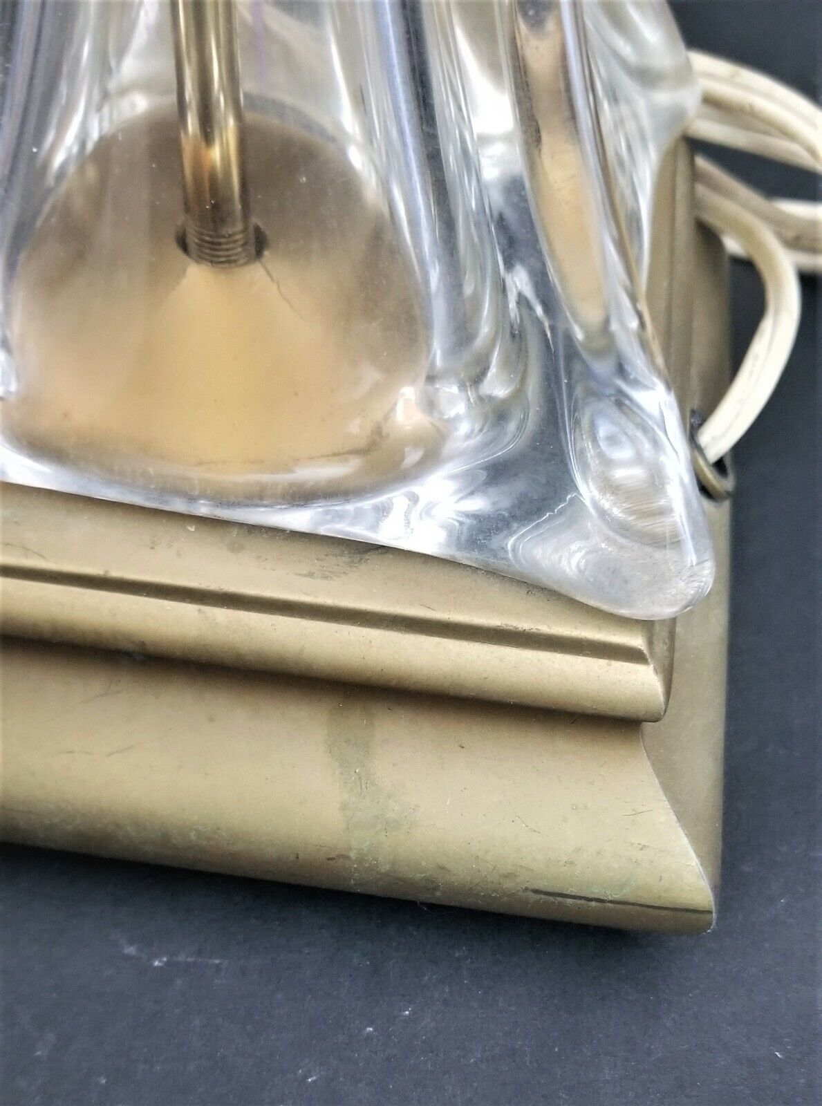 1970's COFRAC ART VERRIER Hand Blown Heavy Crystal and Brass Petite Table Lamp