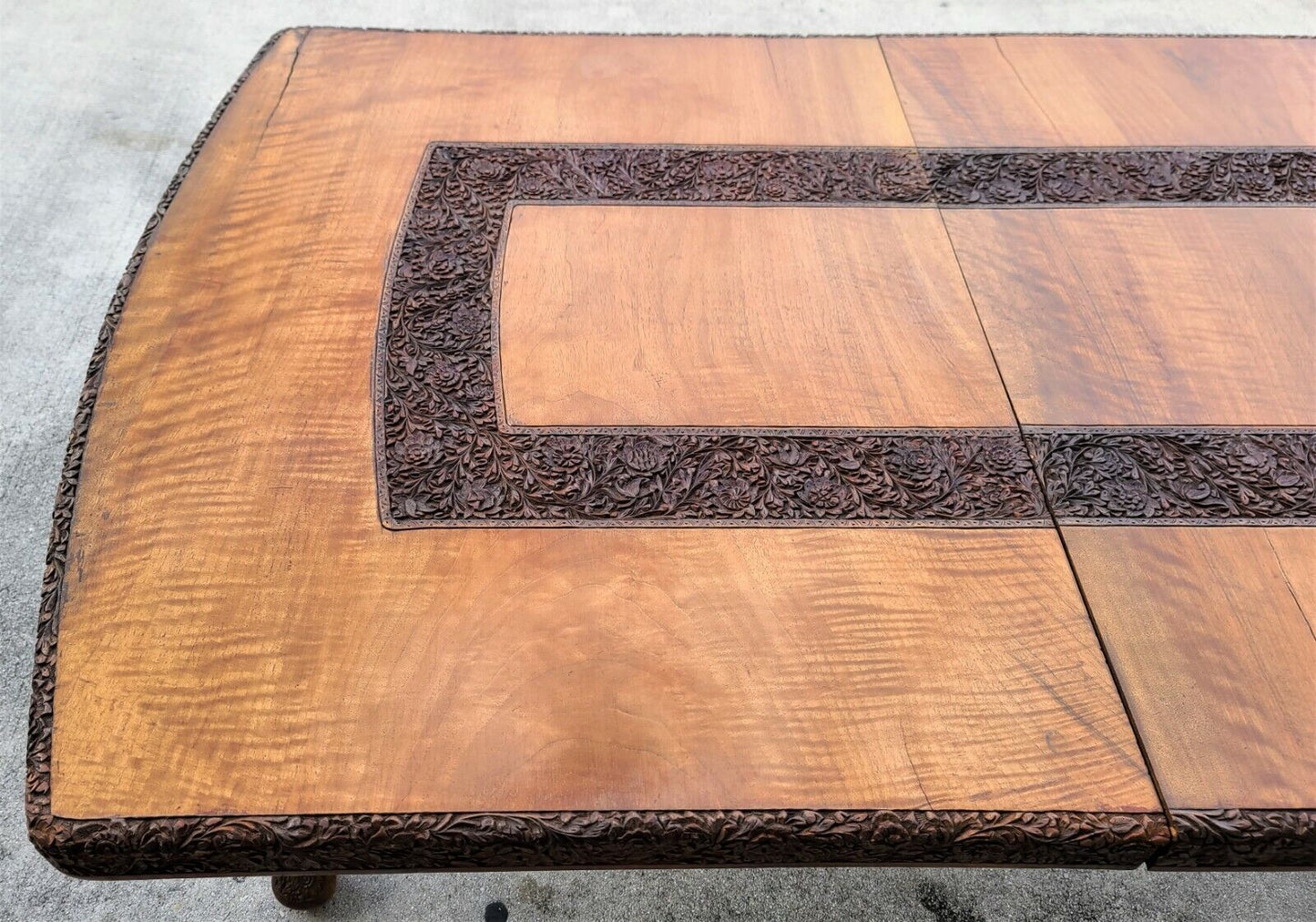 Antique c 1900's All Hand Carved Floral Design Solid Wood French Dining Table