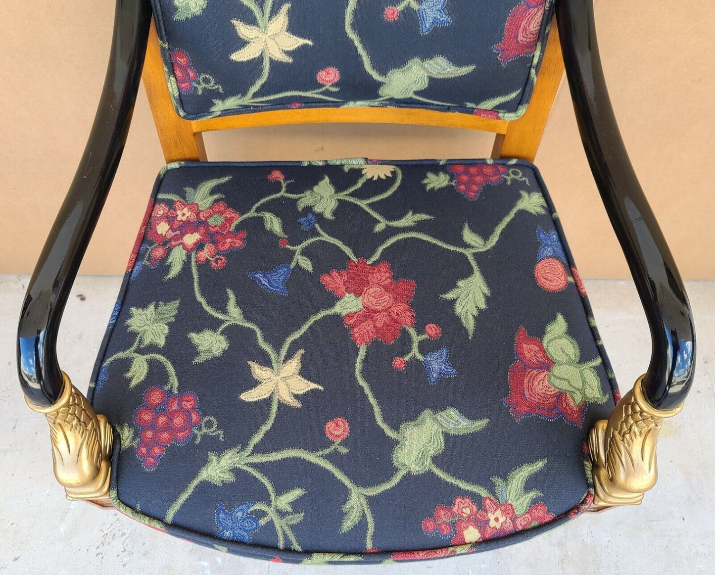 French Directoire Style Ebonized Carved Dolphins Desk Armchair