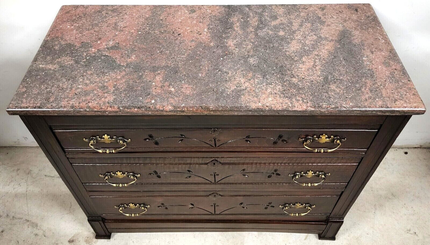 Antique 1800s French Country Granite Top Chest Of Drawers Dresser Nightstand