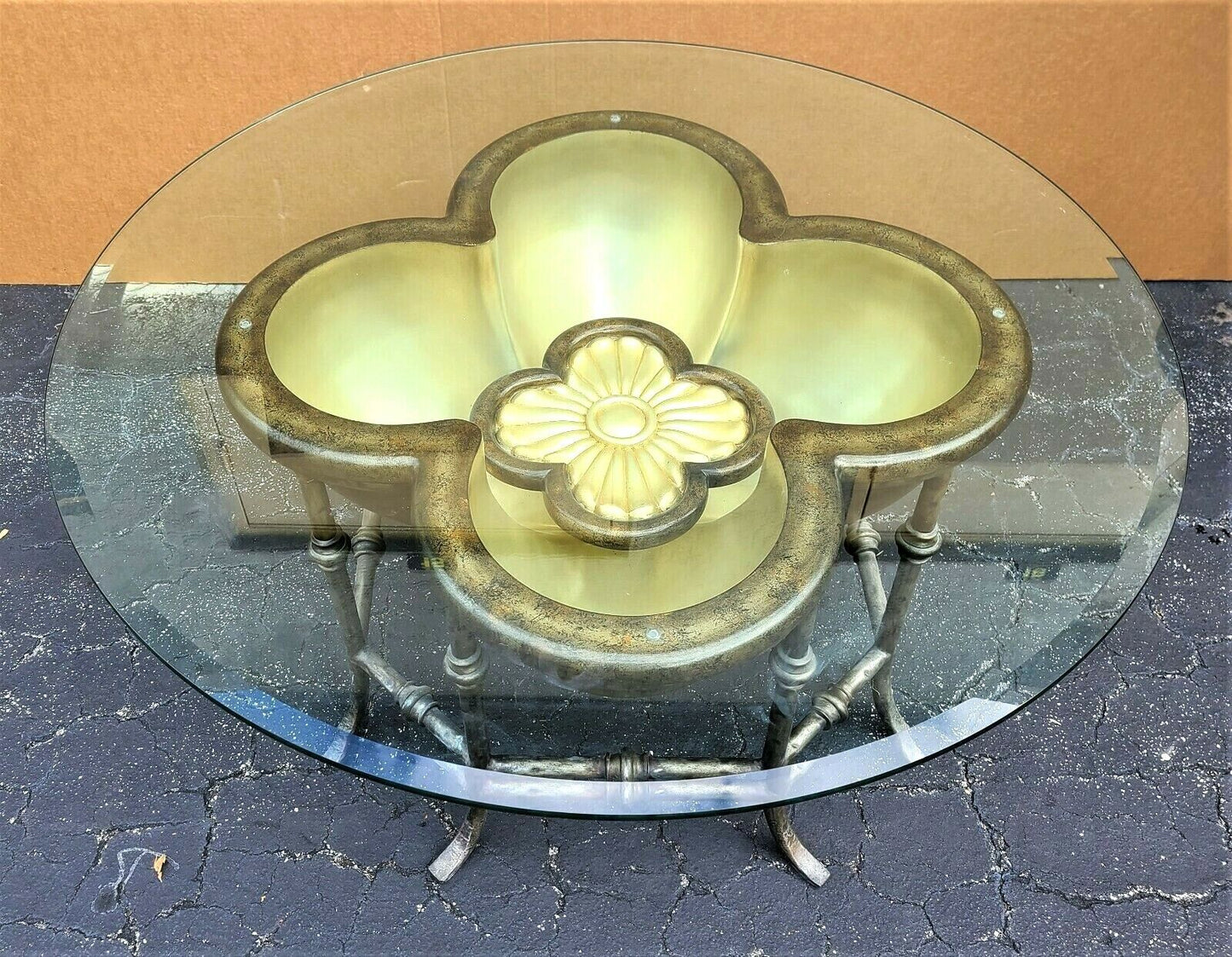 3 Dimensional Lotus Flower Glass Top Indoor Outdoor Cocktail Side End Table 48"
