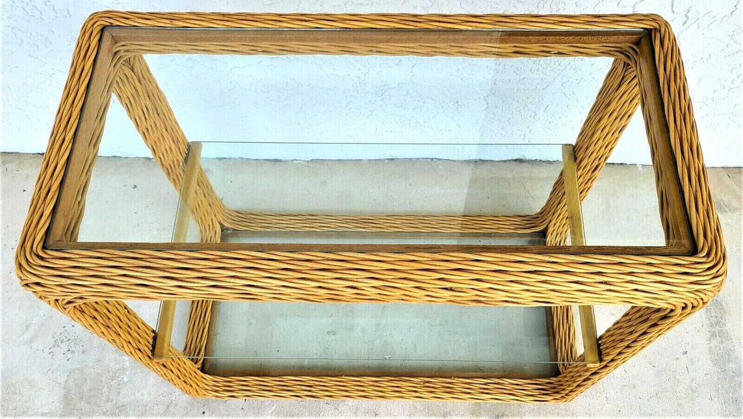 1970's Coastal Pencil Reed Bamboo Rattan Console Dry Bar