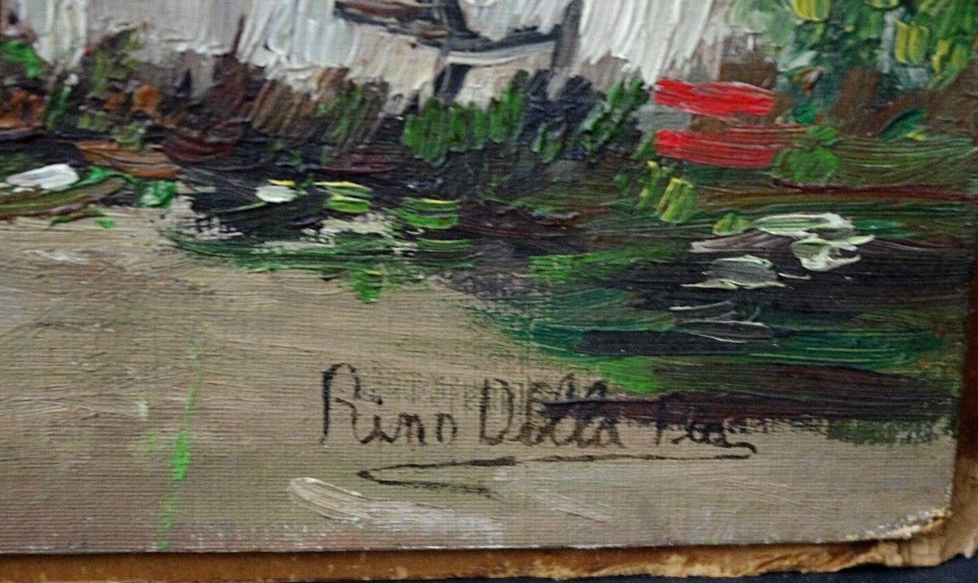Vintage Signed RINO DILLA PIA Italian Farmhouse Landscape Oil Painting on Board