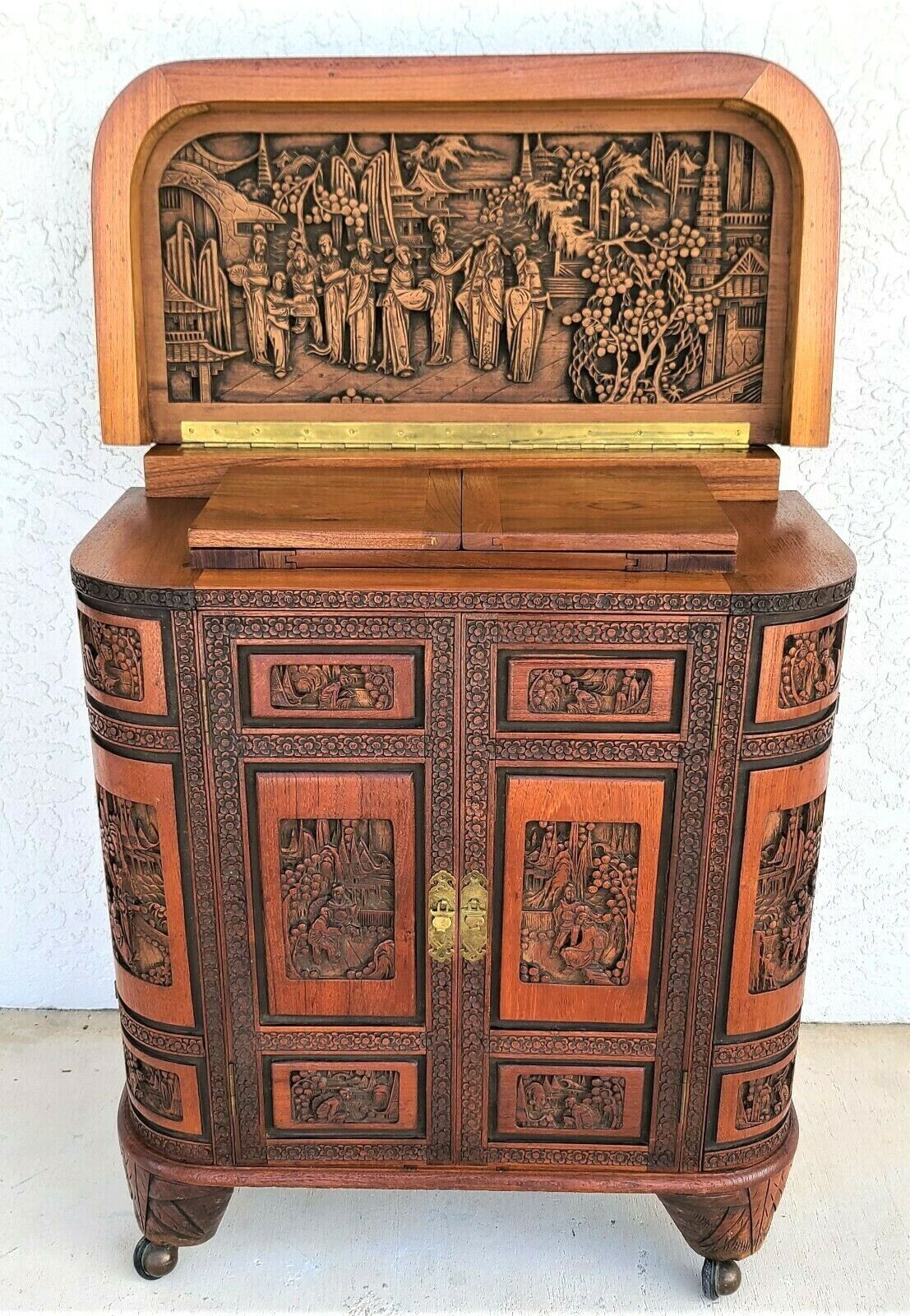 Camphor Wood Dry Bar Cabinet Mid Century Asian Chinoiserie