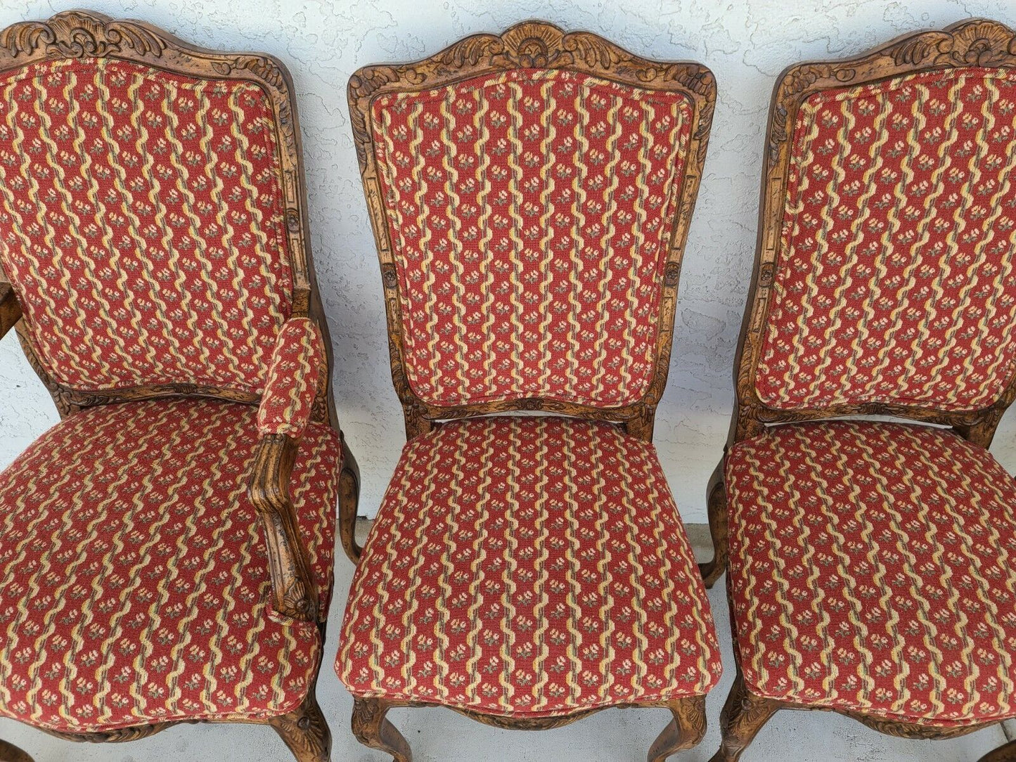 (4) Newly Upholstered French Provincial Louis XV Style Solid Wood Dining Chairs