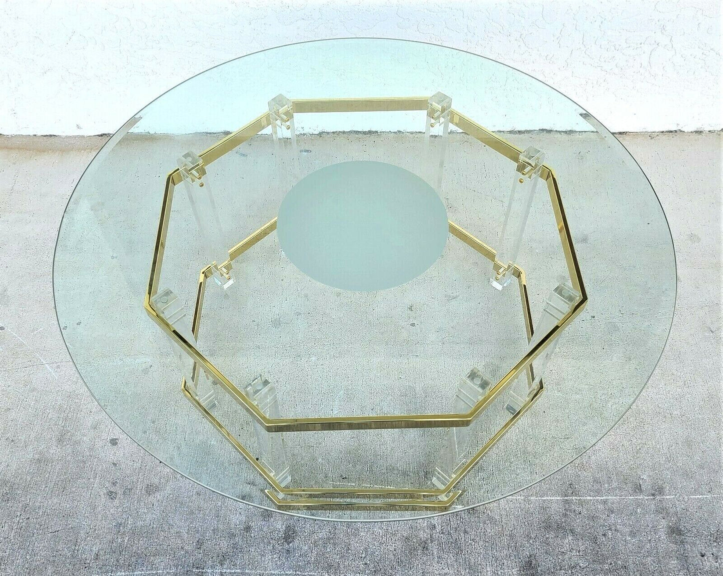 CHARLES HOLLIS JONES Mid Century Brass Lucite & Glass Octagonal Coffee Table