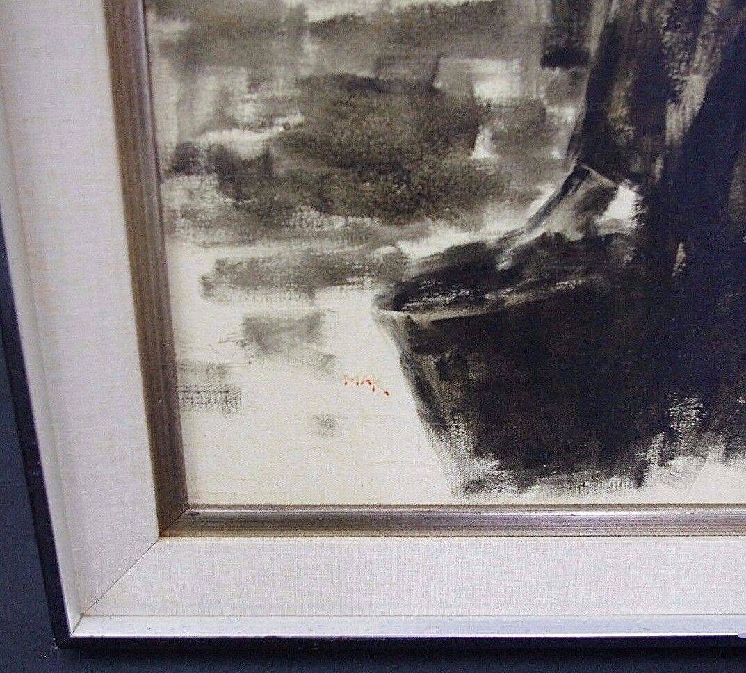 Vtg Asian Original Oil PAINTING Chinese Tai O on Lantau Island Signed " MAK "