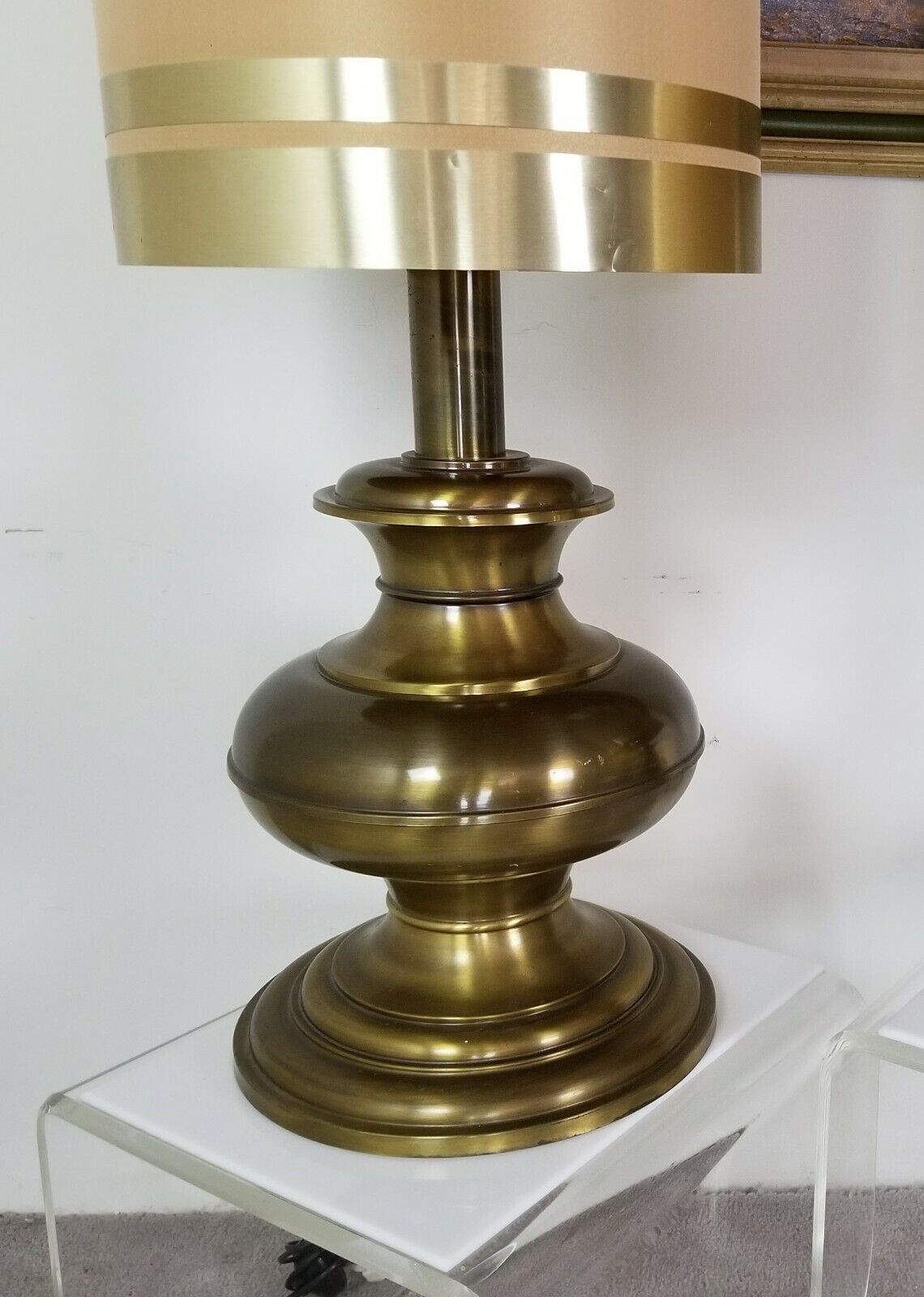 Huge 61" Vintage MCM Floor Lamp w Brass Wrapped Shade Mid Century Modern