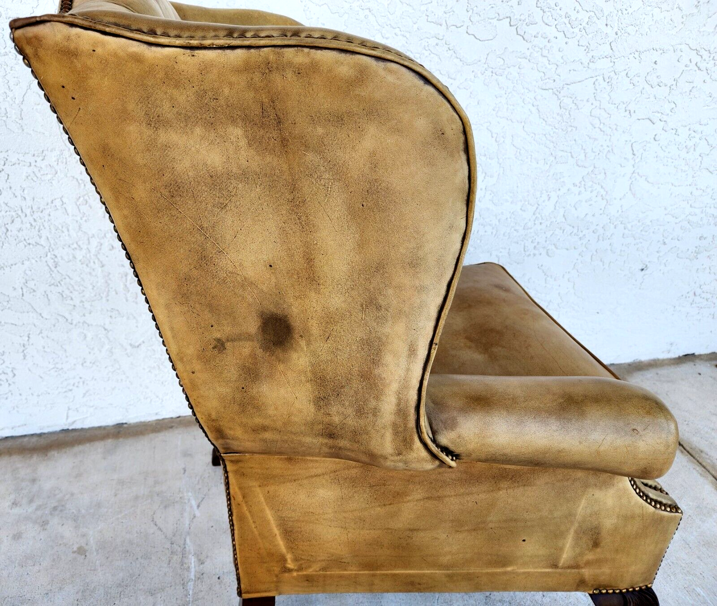 English Leather Armchair Wingback Chesterfield Antique