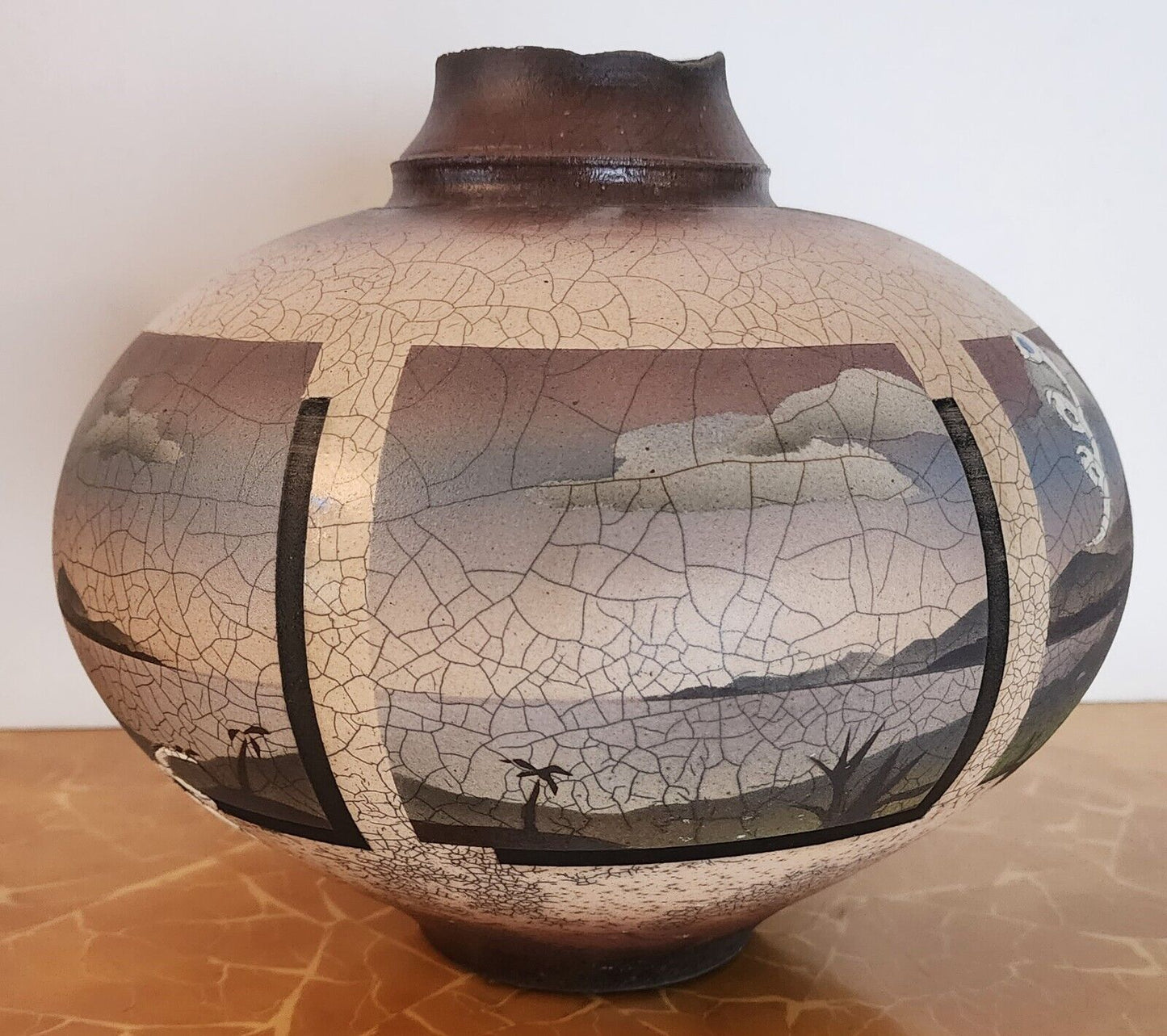 KEN JENSEN Pottery 1980 Raku Vase Vessel Signed