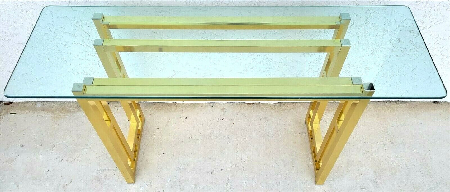 Mid Century Modern Metal and Glass Console Table 52"