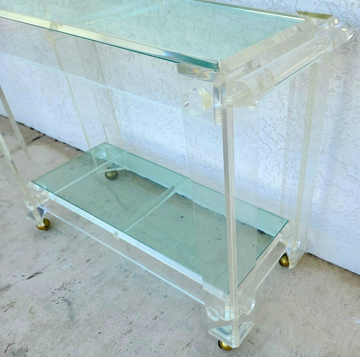 Vintage 1970s Lucite & Glass Rolling Bar Serving Cart