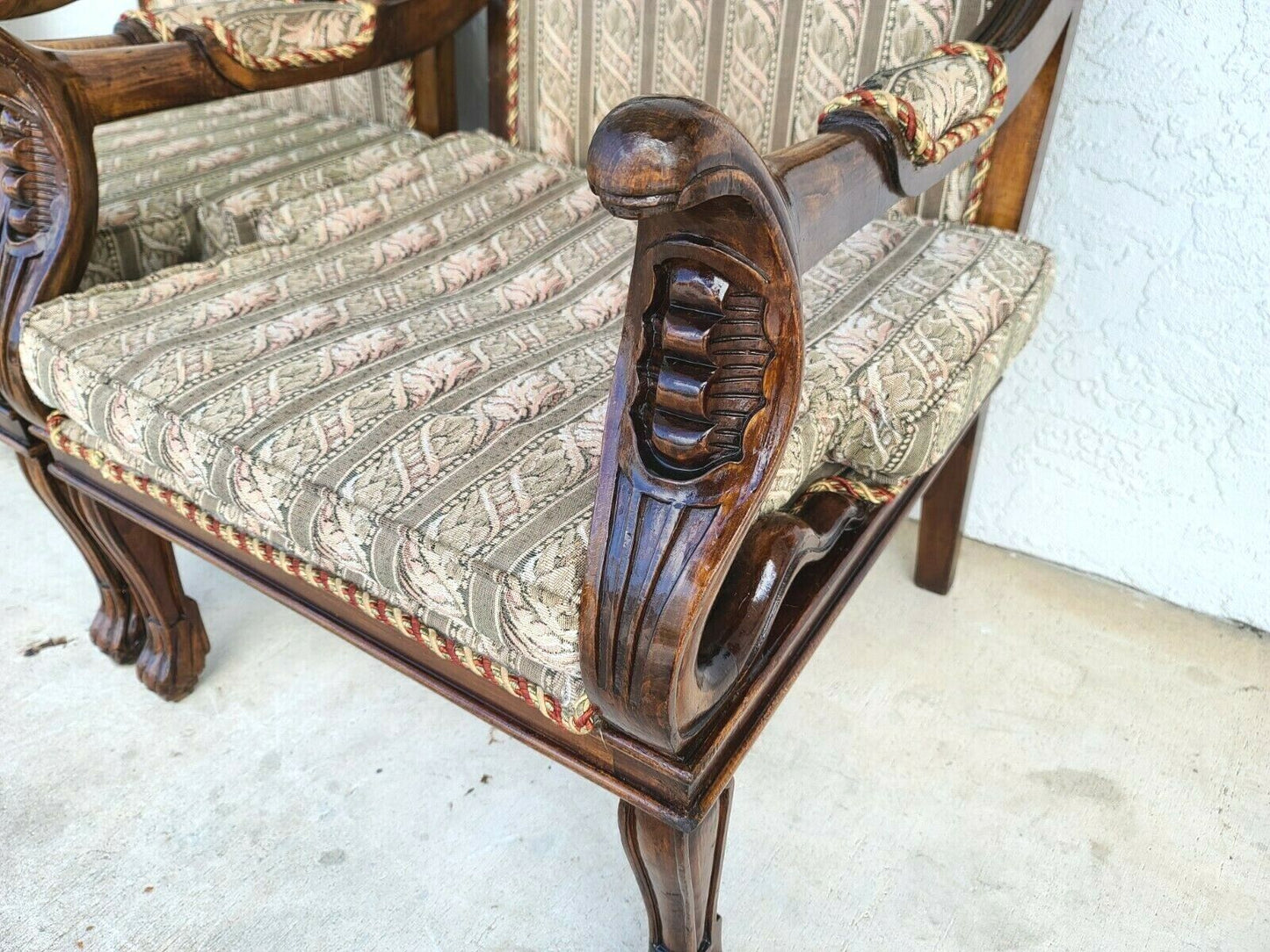 Egyptian Revival Carved Cobra & Isis Wings Mahogany Armchairs - A Pair