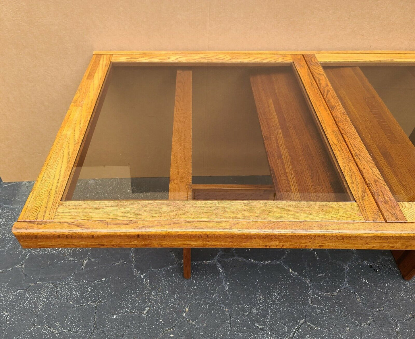 MCM Vintage Solid Teak Smoked Glass Extendable Pop Up Leaf Dining Table