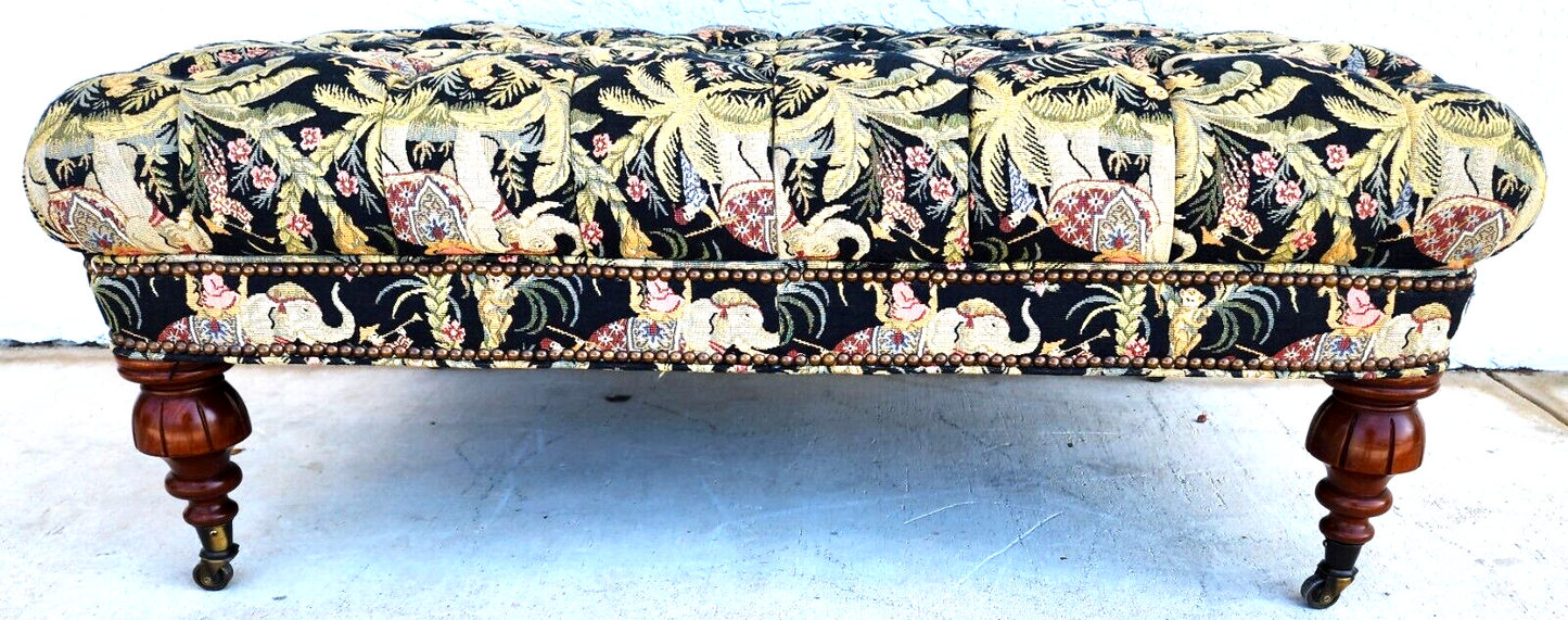 Oversized Ottoman Table Tufted Rolling Elephants Monkeys