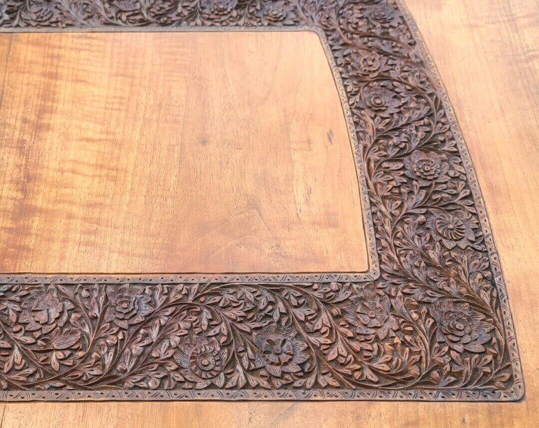 Antique c 1900's All Hand Carved Floral Design Solid Wood French Dining Table