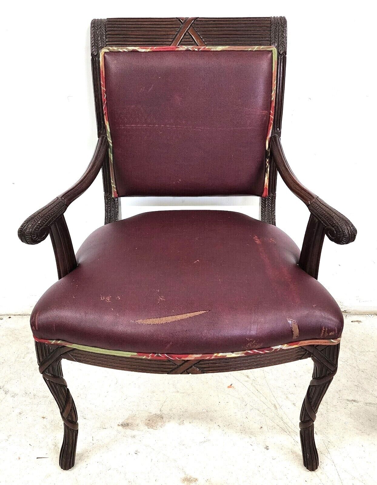 Vintage French Carved Solid Mahogany Dining Armchairs