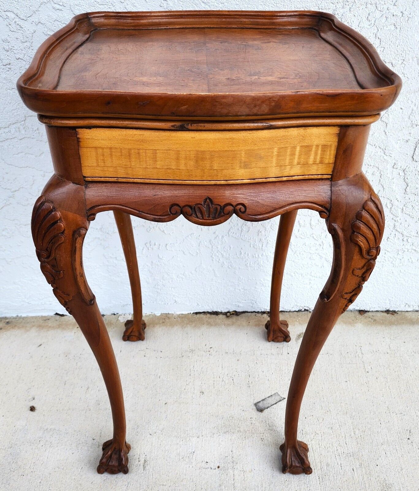 Antique Accent Table French Side Lamp Solid Wood Burl Top